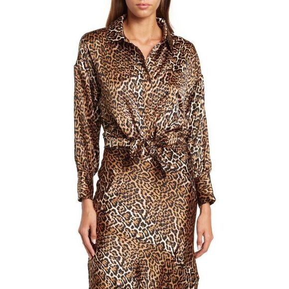 Ena Pelly Button Down Blouse in Cheetah Print Size 6 - Picture 1 of 8